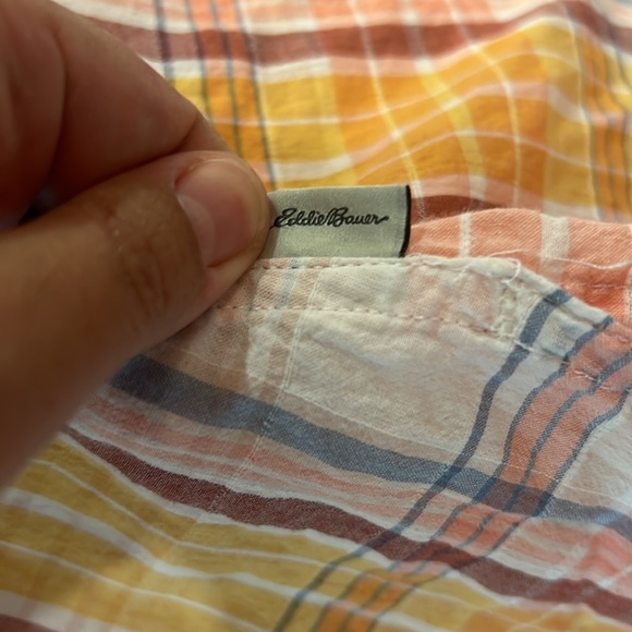 Eddie Bauer size small short sleeve plaid button up top - Picture 3 of 10